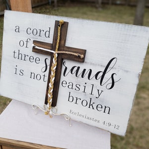 A Cord Of Three Strands Sign, A Cord of 3 Strands, Ecclesiastes 4:9-12, Wedding Ceremony Sign, Unity Ceremony Sign, Distressed White, Strand image 6