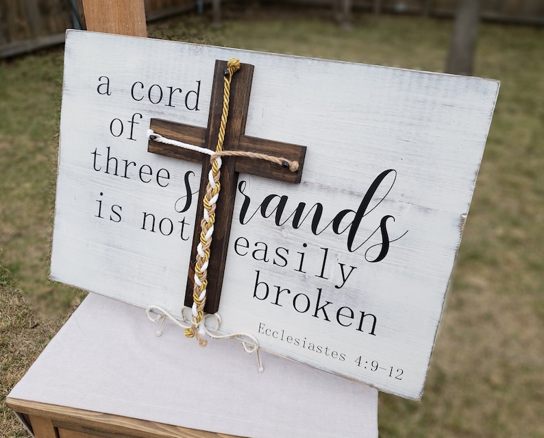 A Cord Of Three Strands Sign, A Cord of 3 Strands, Ecclesiastes 4:9-12, Wedding Ceremony Sign, Unity Ceremony Sign, Distressed White, Strand image 6