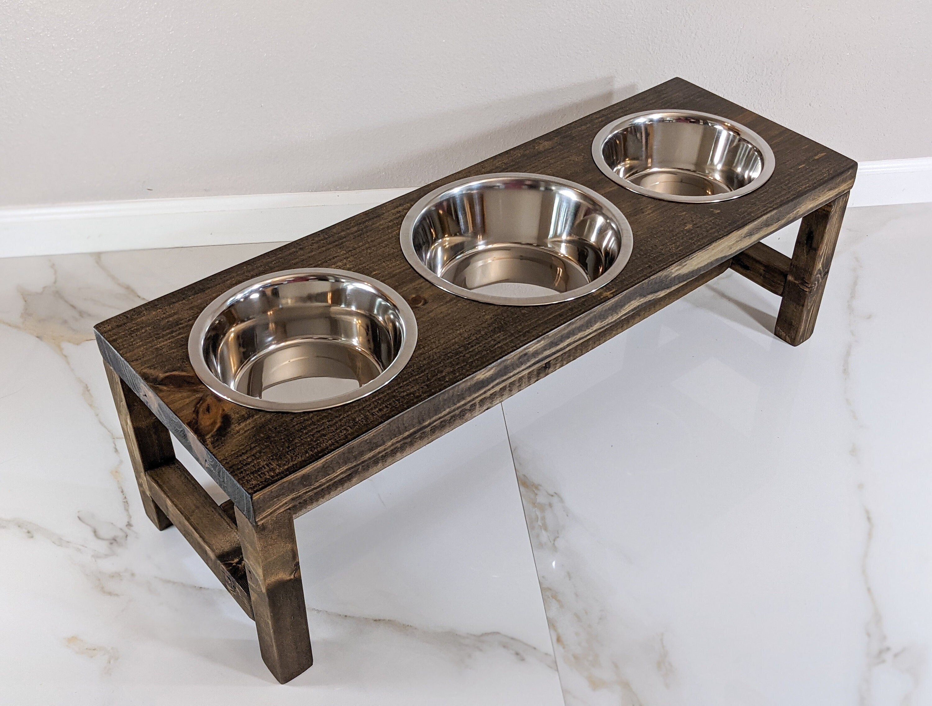 Large Elevated Dog Bowl Stand - Trestle Farmhouse Table Three Bowl