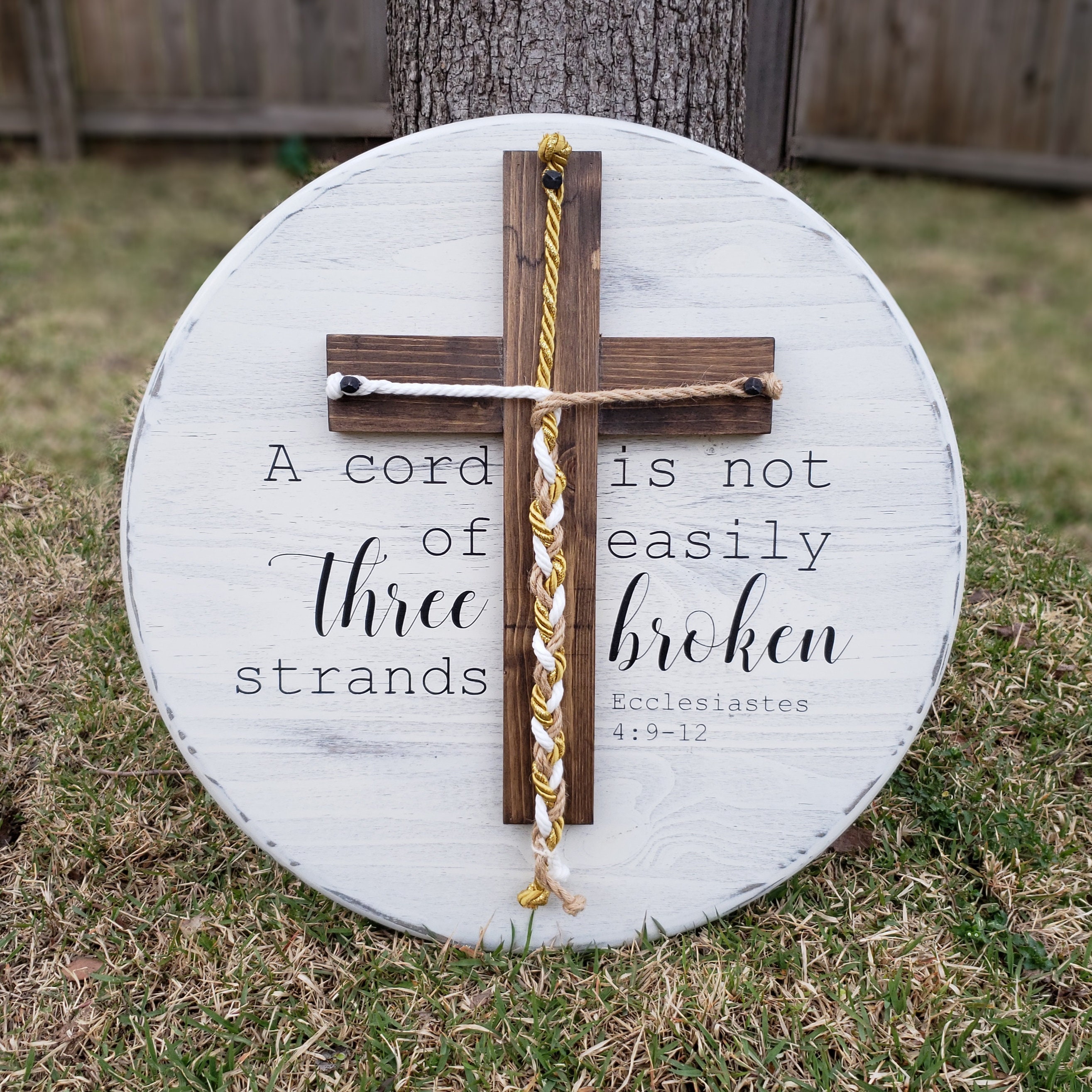 A Cord of Three Strands unity ceremony braided cord cross sign with