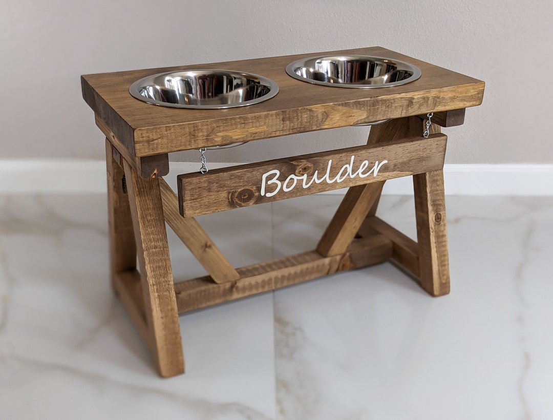 Large Elevated Dog Bowl Stand - Trestle Farmhouse Table Three Bowl