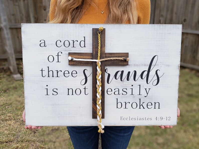 A Cord Of Three Strands Sign, A Cord of 3 Strands, Ecclesiastes 4:9-12, Wedding Ceremony Sign, Unity Ceremony Sign, Distressed White, Strand image 4