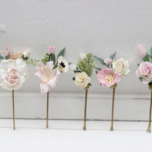 Set of 5 bobby pins Pink white floral pins  Wedding headpiece Fall wedding Bridal hairpiece Bridesmaid pins Flower girl