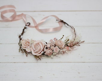 Blush pink floral crown Floral accessories Wedding crown