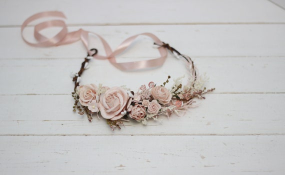 Blush pink girl floral headpiece Floral accessories Wedding crown Bridal wreath Bridesmaid crown Rose peony crown Hair flowers Baby crown