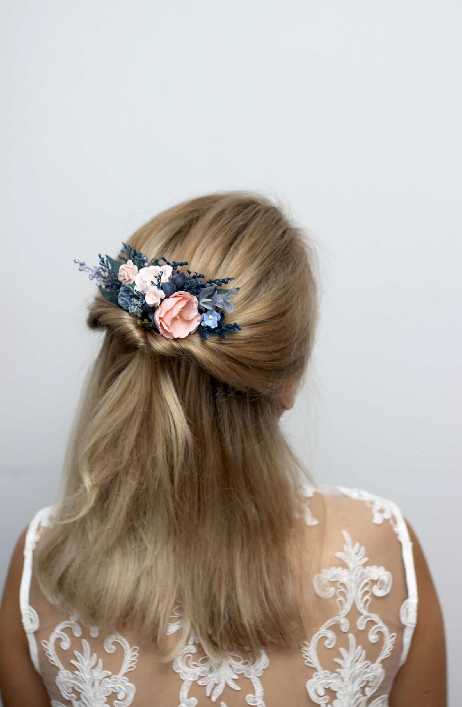 Dusty blue peach wedding set Pale blue flower accessories Etsy