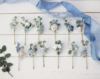 Dusty blue white hairpins/ Flower bobby pins /Floral headpiece/Bridal hairpiece/Flower accessories /Bridesmaid /Pale blue /Wedding hairpiece