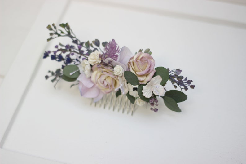 White lilac flower comb Bridal hair clip Eucalyptus floral comb Hair flowers Floral accessory Wedding comb Bridal headpiece Bridesmaid comb image 8