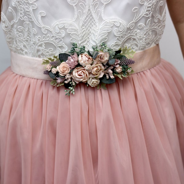 Blush pink wedding Velvet belt Bridal accessories Bridesmaid sash Floral belt Boho wedding Dress belt Flower girl sash Maternity belt