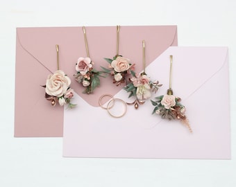 2-5 days to USA Blush pink rose gold  hairpins Flower bobby pins Bridal hairpiece Flower accessories Bridesmaid Set of 5 bobby pins 8008