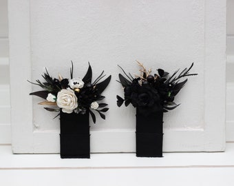 Pocket boutonniere Black gold  white flowers Fall wedding Flower accessories Boutonniere Buttonhole Groom Groomsmen Halloween wedding