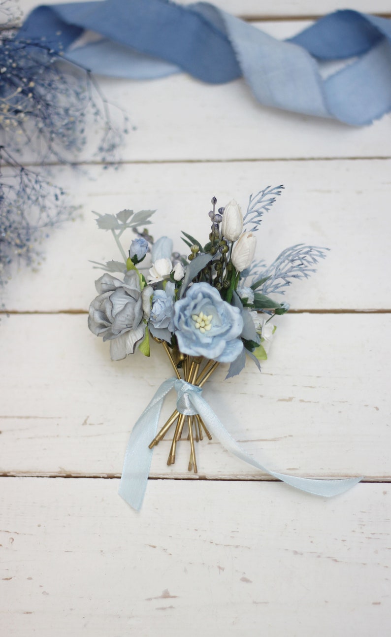 Dusty blue white hairpins/ Flower bobby pins /Floral headpiece/Bridal hairpiece/Flower accessories /Bridesmaid /Pale blue /Wedding hairpiece image 10