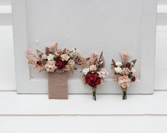 Burgundy blush pink pocket boutonniere Square flowers Fall wedding Flower accessories Boutonniere Buttonhole Groom Groomsmen Fiance