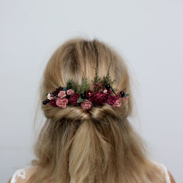 2-5 days to USA Burgundy eucalyptus hair pins Flower bobby pins Floral hair pins Bridal hairpiece Bridesmaid pins Wedding hair piece