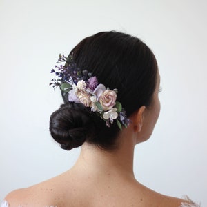 White lilac flower comb Bridal hair clip Eucalyptus floral comb Hair flowers Floral accessory Wedding comb Bridal headpiece Bridesmaid comb image 1
