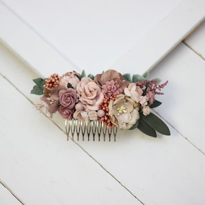 SALE Dusty rose pink flower comb Floral headpiece Bridal comb Flower accessories Bridesmaid comb Hair clip  Wedding hair piece