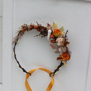 Rust orange floral crown Flower wreath Wedding headpiece Fall wedding Bridal hairpiece Bridesmaid crown Flower girl crown-AUTUMN