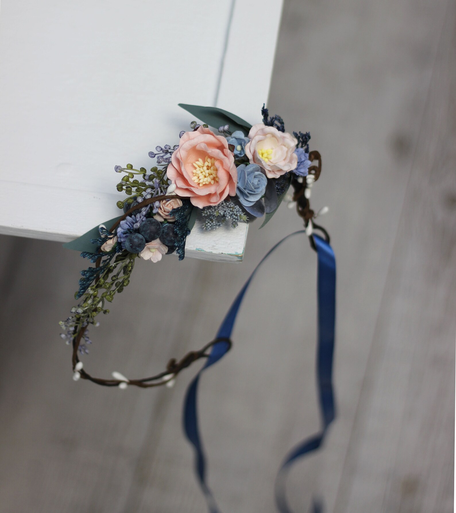 Dusty blue peach wedding set Pale blue flower accessories Etsy