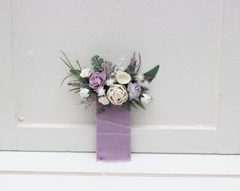 Pocket boutonniere Lavender boutonniere Lilac white boutonniere Classic wedding Flower accessories Boutonniere Buttonhole Groom Groomsmen