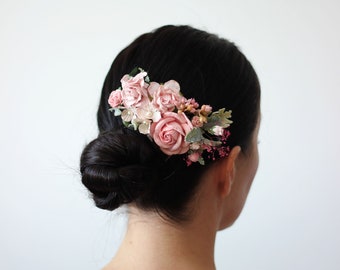 Blush pink flower comb Bridal hair piece Wedding flower clip Flower accessories Bridesmaid comb Outdoor wedding Bridesmaid comb hair clip