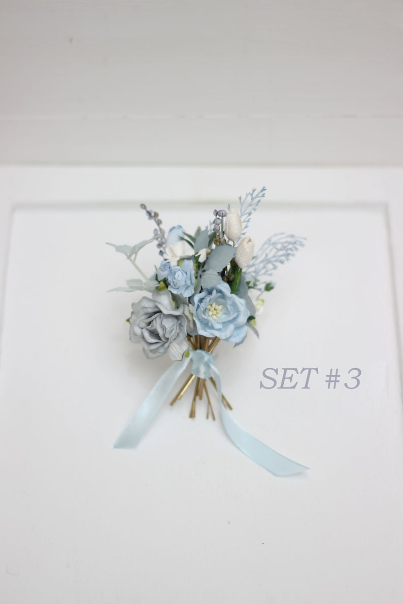 Dusty blue white hairpins/ Flower bobby pins /Floral headpiece/Bridal hairpiece/Flower accessories /Bridesmaid /Pale blue /Wedding hairpiece Set of 7 pins #3