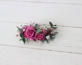 Pink white eucalyptus bridal flower comb Hair clip Summer wedding Floral headpiece Bridesmaid flower accessories Hair flowers Hair piece