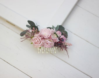 Pink white flower comb Floral headpiece Bridal comb Flower accessories Bridesmaid comb Hair clip  Wedding hair piece Outdoor wedding