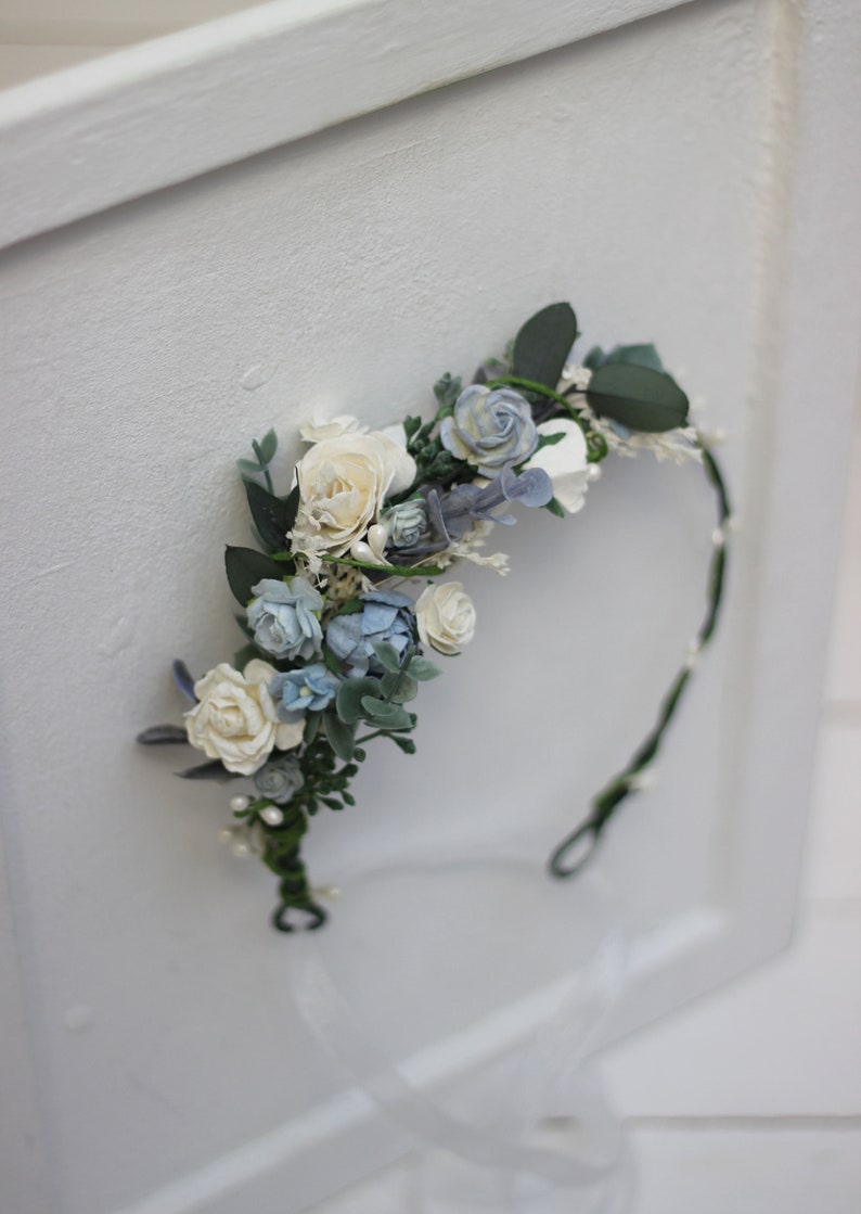 Dusty blue flower crown Bridal hairpiece Wedding hair wreath Etsy