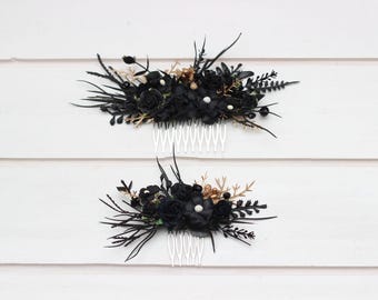 Elegant Black/Brown Hair Comb with Intricate Design Amazon.com : Aimimier Bridal Black Crystal Hair Comb Gold  main image 2