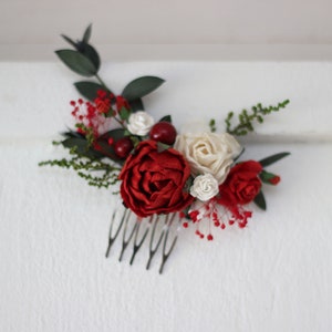 White red flower comb/Floral headpiece/Bridal hair comb/Flower accessories/Bridesmaid comb/Wedding hairpiece/Outdoor wedding image 7