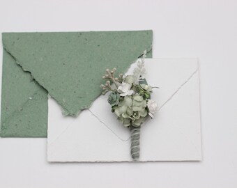 2-5 days to USA Sage green white ivory wedding boutonniere - 8024