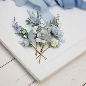 Dusty blue white hairpins/ Flower bobby pins /Floral headpiece/Bridal hairpiece/Flower accessories /Bridesmaid /Pale blue /Wedding hairpiece image 9