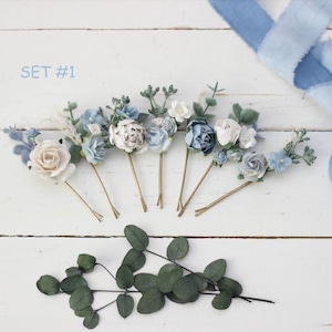 Dusty blue white hairpins/ Flower bobby pins /Floral headpiece/Bridal hairpiece/Flower accessories /Bridesmaid /Pale blue /Wedding hairpiece Set of 7 pins #1