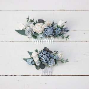 Dusty blue white hair comb Flower hairpiece  Floral headpiece Bridal flowers Flower accessories Bridesmaid comb Pale blue wedding