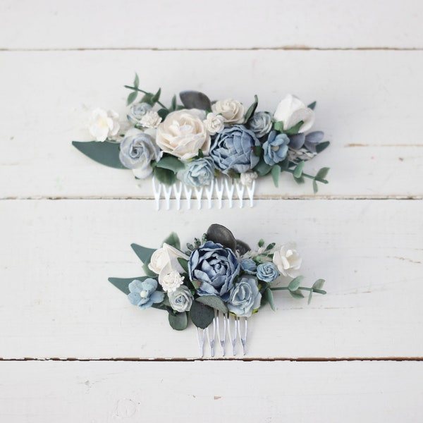 Dusty blue white hair comb Flower hairpiece  Floral headpiece Bridal flowers Flower accessories Bridesmaid comb Pale blue wedding