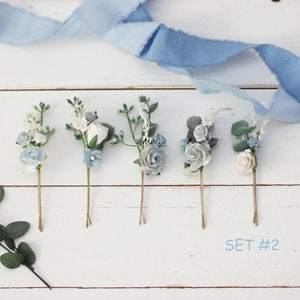 Dusty blue white hairpins/ Flower bobby pins /Floral headpiece/Bridal hairpiece/Flower accessories /Bridesmaid /Pale blue /Wedding hairpiece Set of 5 pins #2