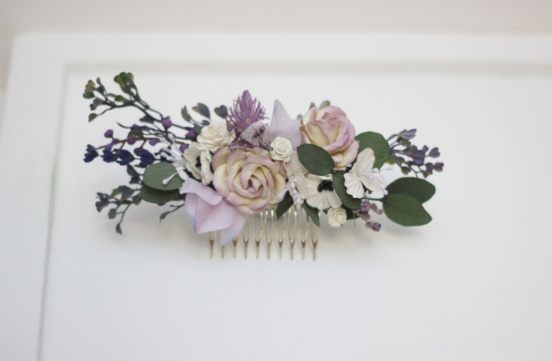 White lilac flower comb Bridal hair clip Eucalyptus floral comb Hair flowers Floral accessory Wedding comb Bridal headpiece Bridesmaid comb image 6