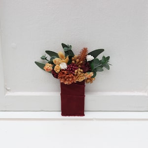 Pocket boutonniere Burgundy orange ivory flowers Classic wedding Flower accessories Boutonniere Buttonhole Groom Groomsmen
