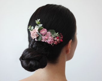 Pink flower comb Floral headpiece Bridal comb Flower accessories Bridesmaid comb Hair clip  Wedding hair piece Outdoor wedding