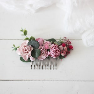 SALE Pink flower comb Floral headpiece Bridal comb Flower accessories Bridesmaid comb Hair clip  Wedding hair piece Outdoor wedding