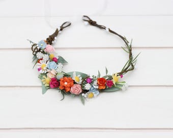 2-5 days to USA Daisy wildflowers floral crown Flower wreath Rustic wedding Bridal flowers  Flower girl crown Spring Summer wedding