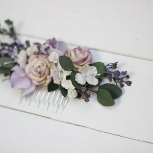 White lilac flower comb Bridal hair clip Eucalyptus floral comb Hair flowers Floral accessory Wedding comb Bridal headpiece Bridesmaid comb image 3