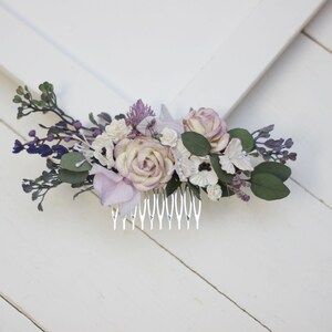 White lilac flower comb Bridal hair clip Eucalyptus floral comb Hair flowers Floral accessory Wedding comb Bridal headpiece Bridesmaid comb image 2