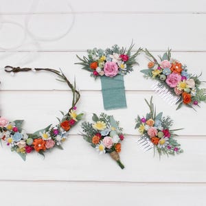 Colorful pocket boutonniere Square flowers Wildflowers boutonniere Buttonhole Groom Groomsmen Fiance Spring Summer wedding Daisy