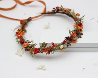 Rust brown red orange ivory flower crown Flower wreath Wedding headpiece Fall wedding Bridal hairpiece Bridesmaid crown Flower girl crown
