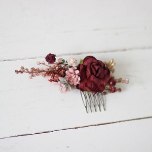 Burgundy gold comb Dusty rose Floral headpiece Bridal comb Flower accessories Bridesmaid Vine  Wedding hair piece Outdoor wedding- 8001