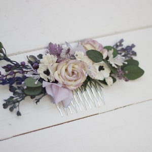 White lilac flower comb Bridal hair clip Eucalyptus floral comb Hair flowers Floral accessory Wedding comb Bridal headpiece Bridesmaid comb image 4