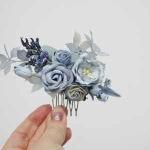 Dusty blue white hair comb Flower hairpiece  Floral headpiece Bridal flowers Flower accessories Bridesmaid comb Pale blue wedding