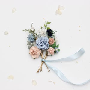 White dusty blue navy blue and blush pink pins Rustic wedding Bridesmaid gift Flower hair pin Floral bobby pin Prom hair pins