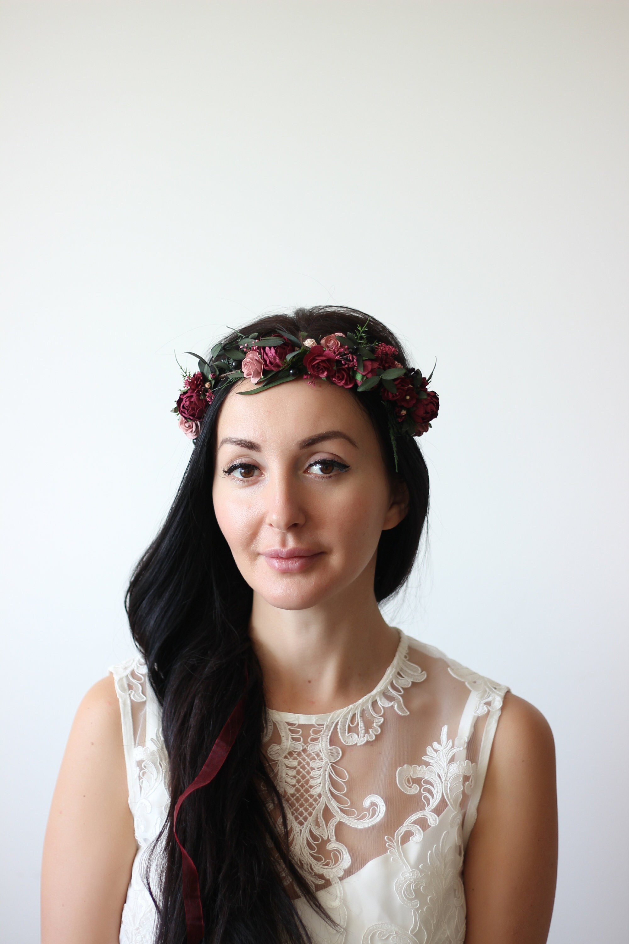 Burgundy dusty rose flower crown Eucalyptus floral headband Etsy